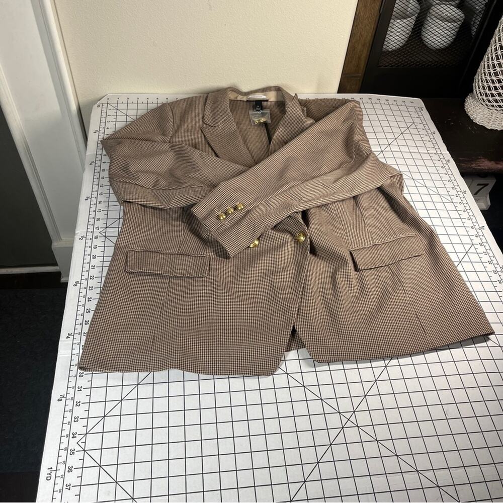 Lane Bryant Womens Bryant Blazer‎ 28 Brown Houndstooth Gold Buttons NWT Academia - Picture 6 of 10